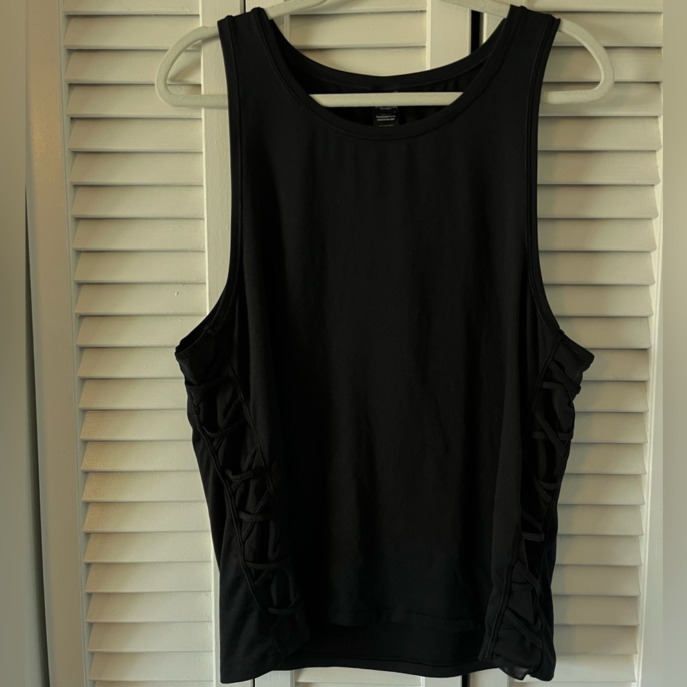 Victoria Sport (Victoria Secret) Black Tank Mesh Criss Cross Sides Size Large
